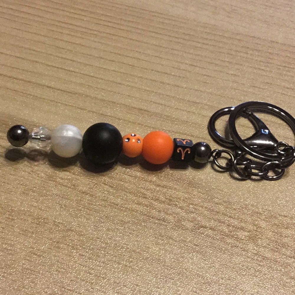 Black and Orange Beaded Keychain
